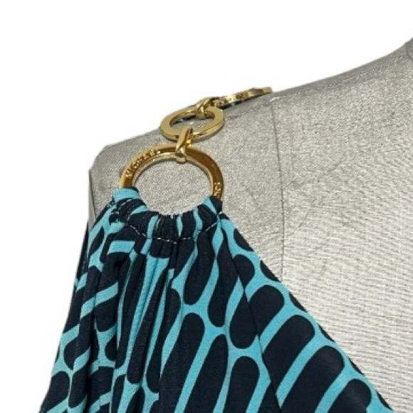 Michael Michael Kors Blue & Black Cold Shoulder With Chain Accent Pullover Top L - Picture 10 of 15